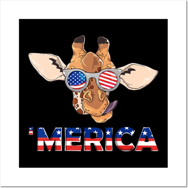 Merica Giraffe Wearing Sunglasses 4Th Of July American Flag Wall Art by eldridgejacqueline